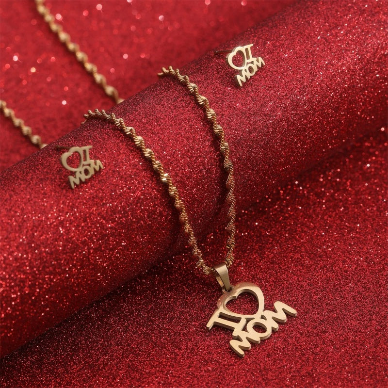 HD Jewelry I Love MOM Necklace & Stud Earring Set — Product detail