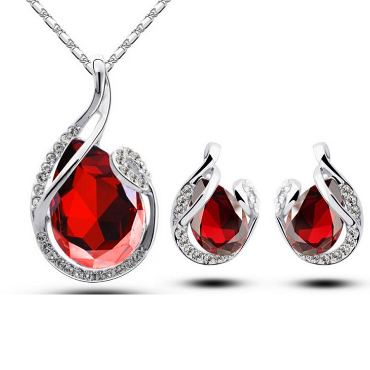HD Jewelry Teardrop Sparkle Necklace & Earring Set — Red