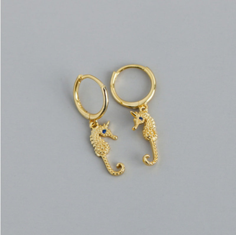 S925 Eye & Seahorse Huggie Earrings — product view