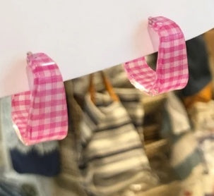 Pink Gingham Acrylic Hoop Earrings — product view