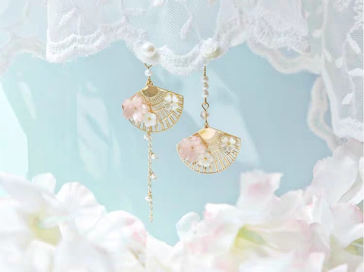 Asymmetric Floral Fan Earrings — product view