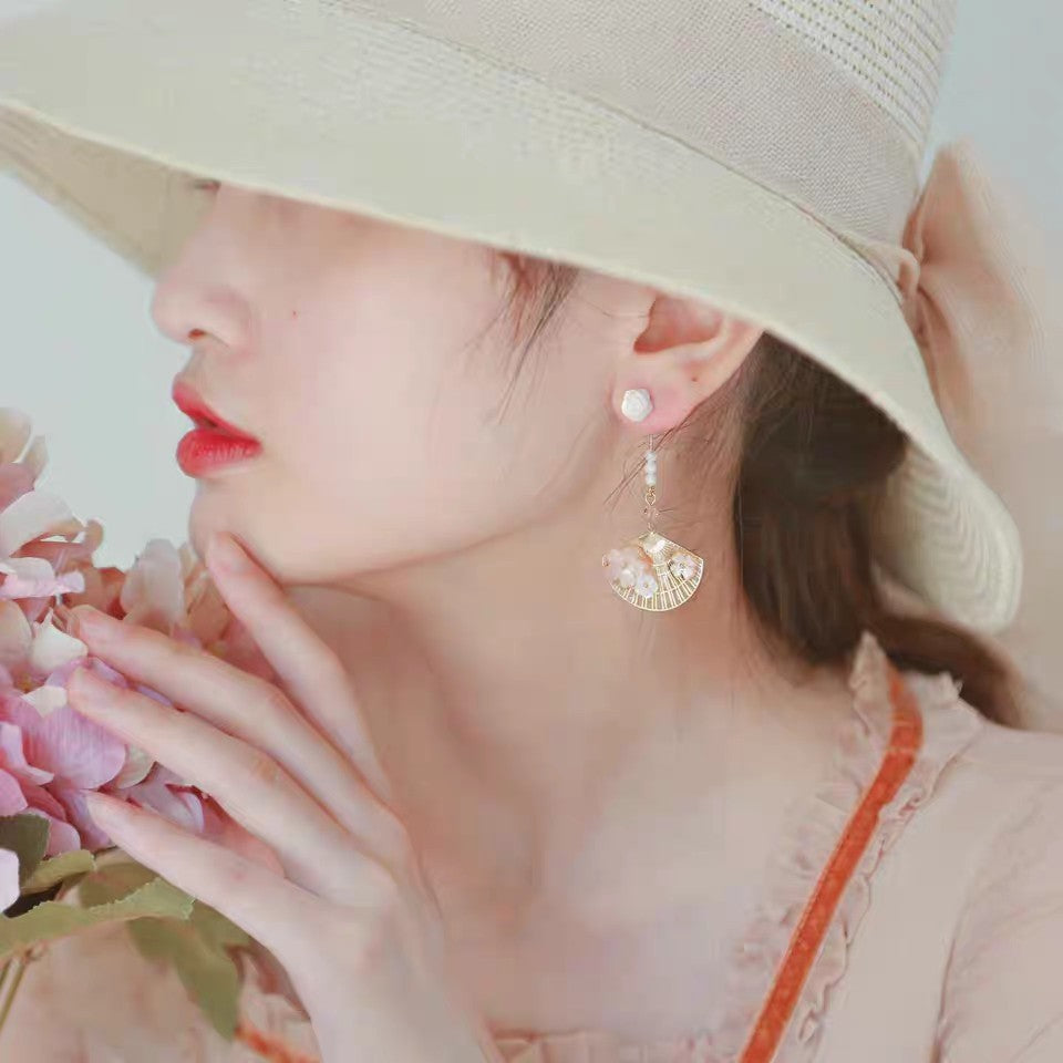 Asymmetric Floral Fan Earrings — product view