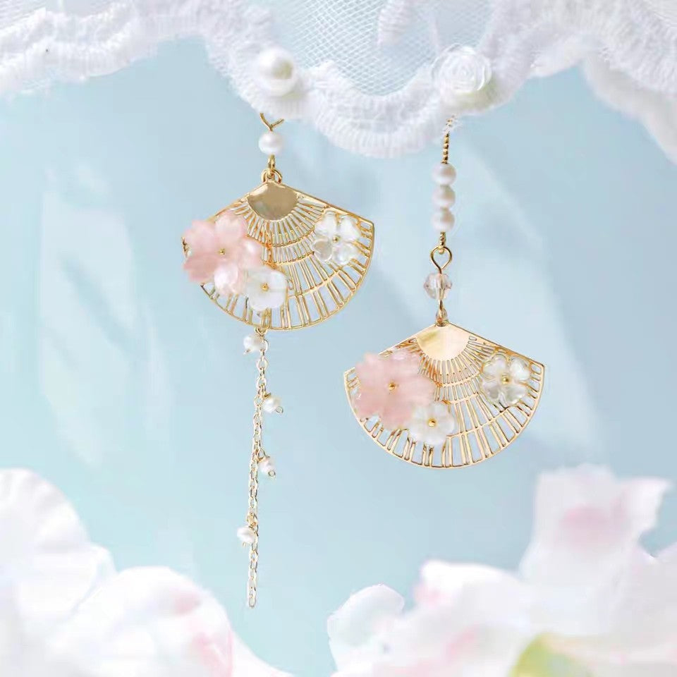 Asymmetric Floral Fan Earrings — product view