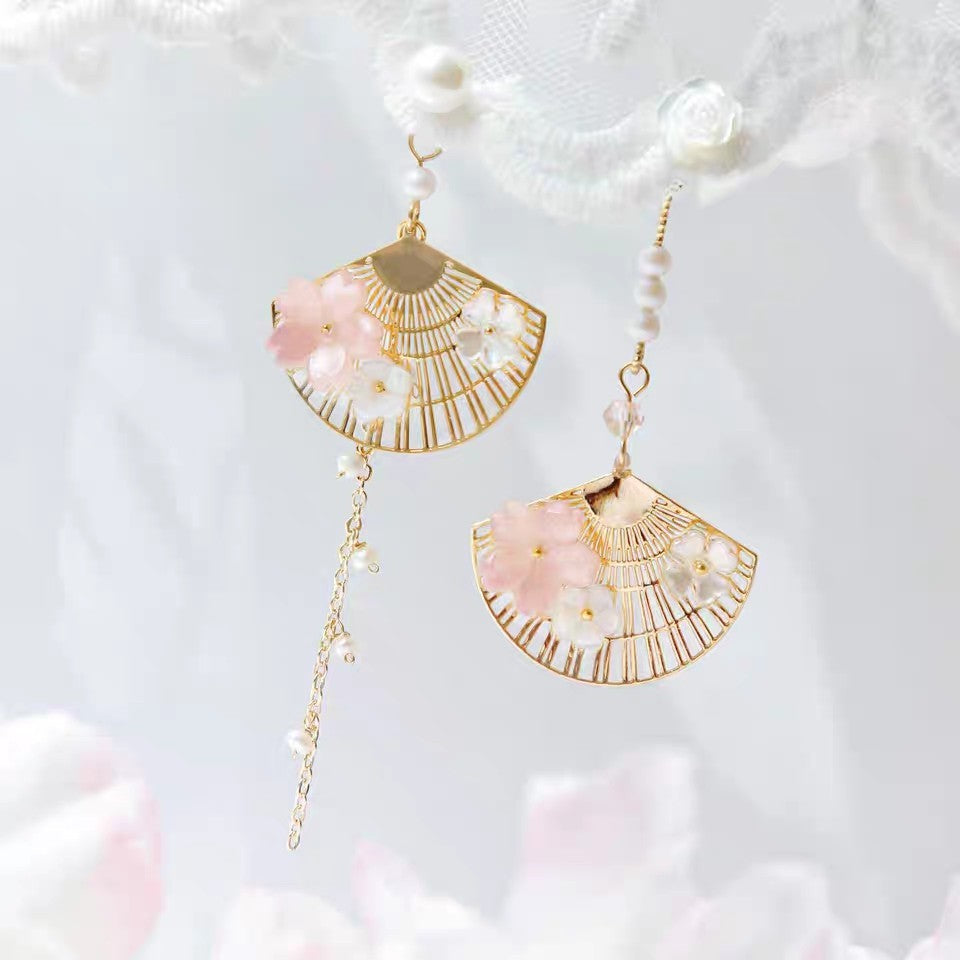 Asymmetric Floral Fan Earrings — product view
