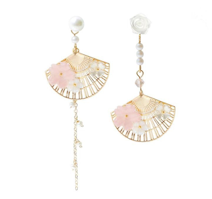 Asymmetric Floral Fan Earrings — product view