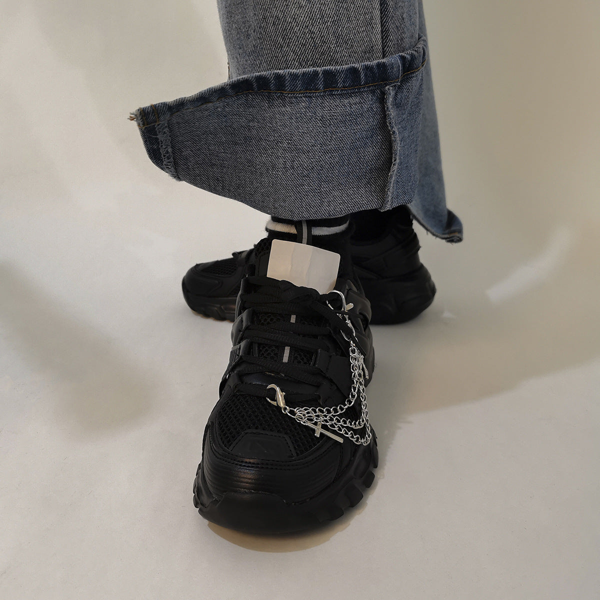 Silver-Tone Cross Shoe Chain