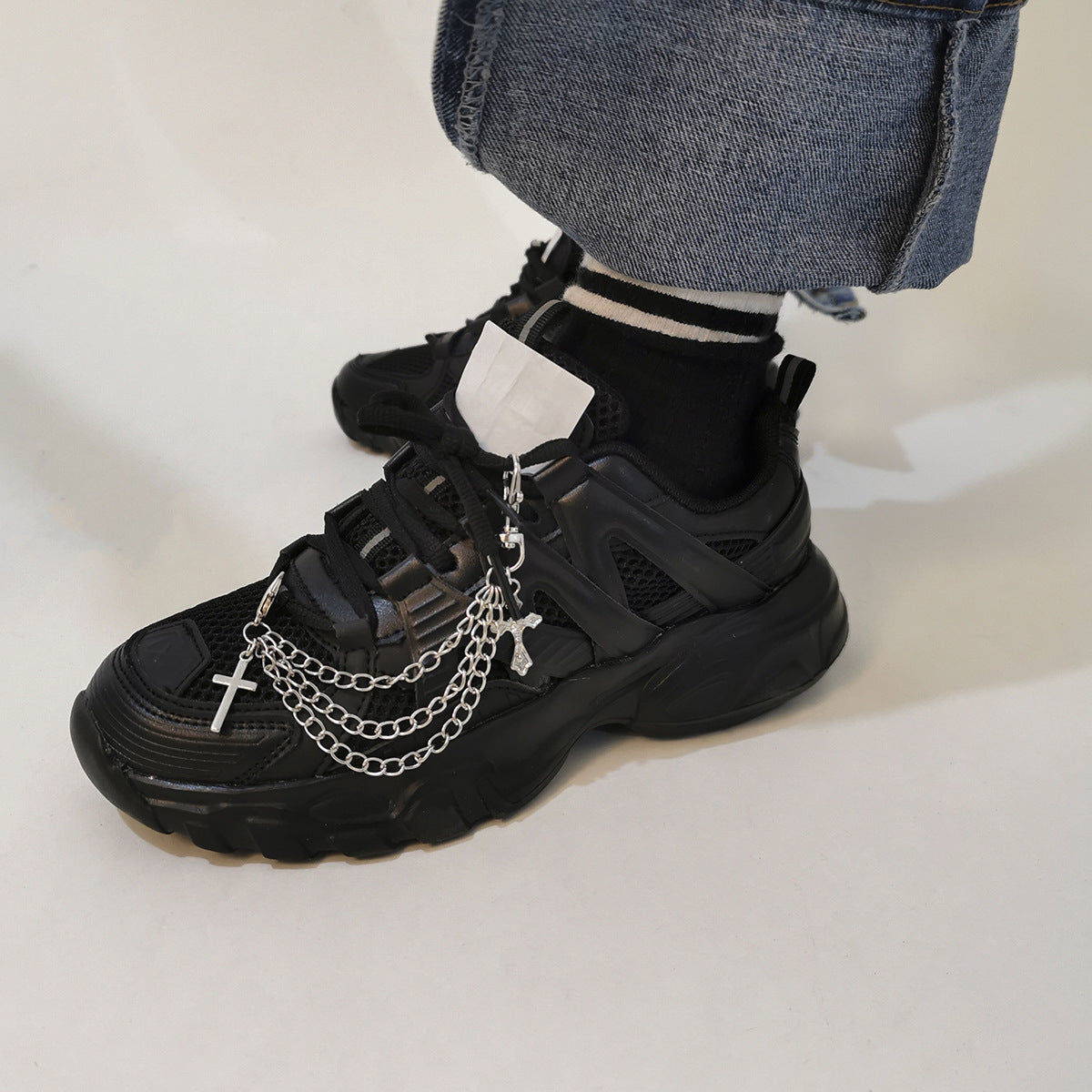 Silver-Tone Cross Shoe Chain