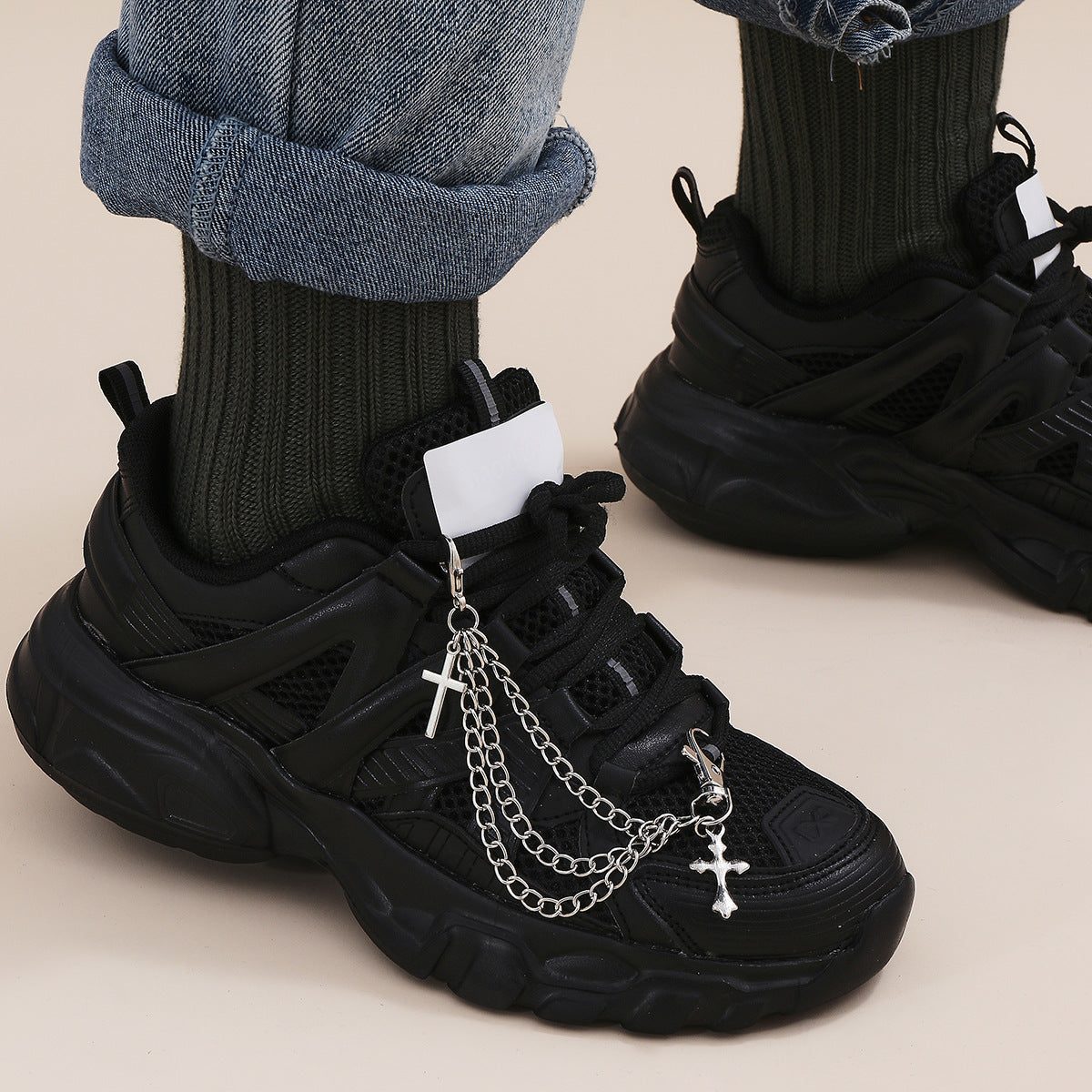 Silver-Tone Cross Shoe Chain