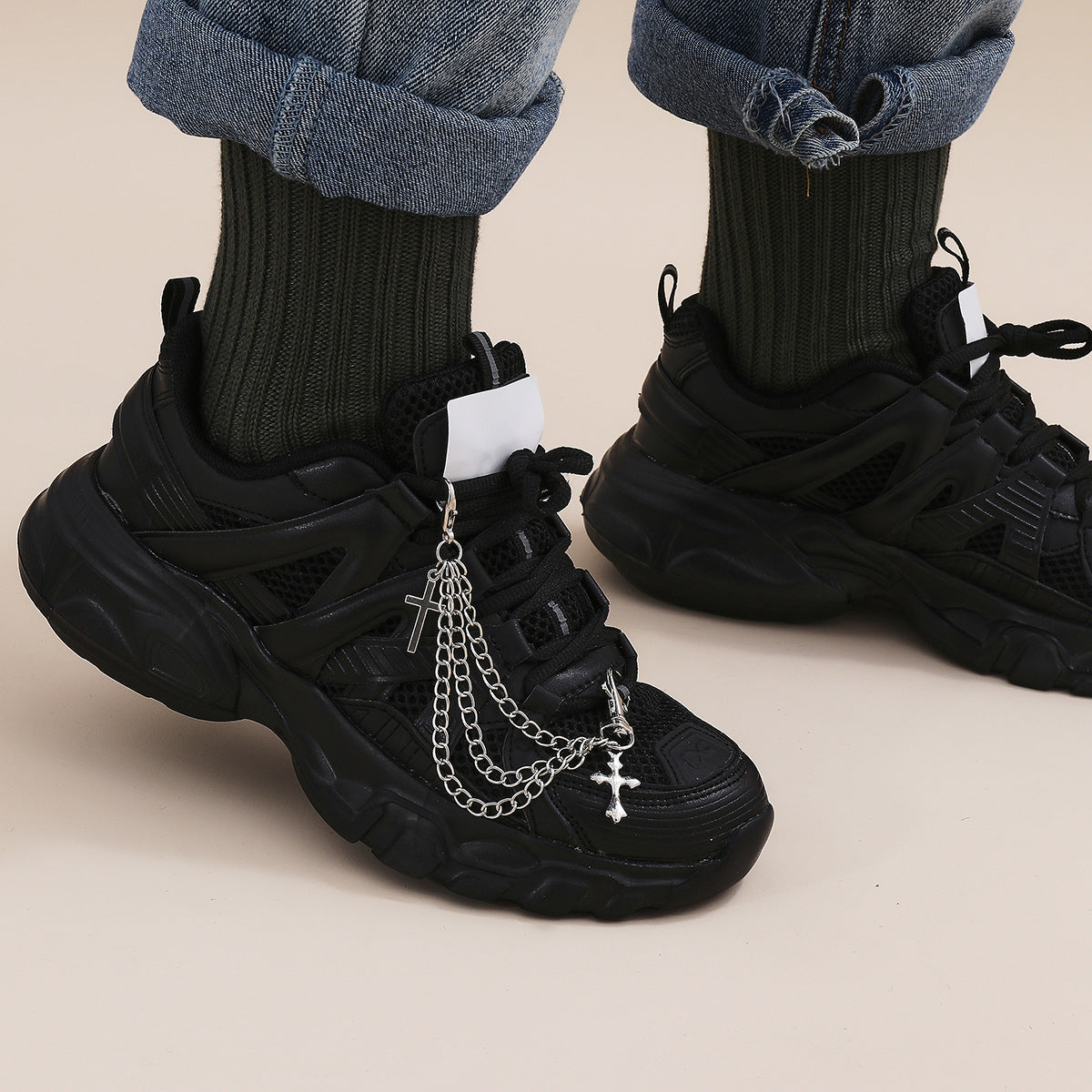 Silver-Tone Cross Shoe Chain