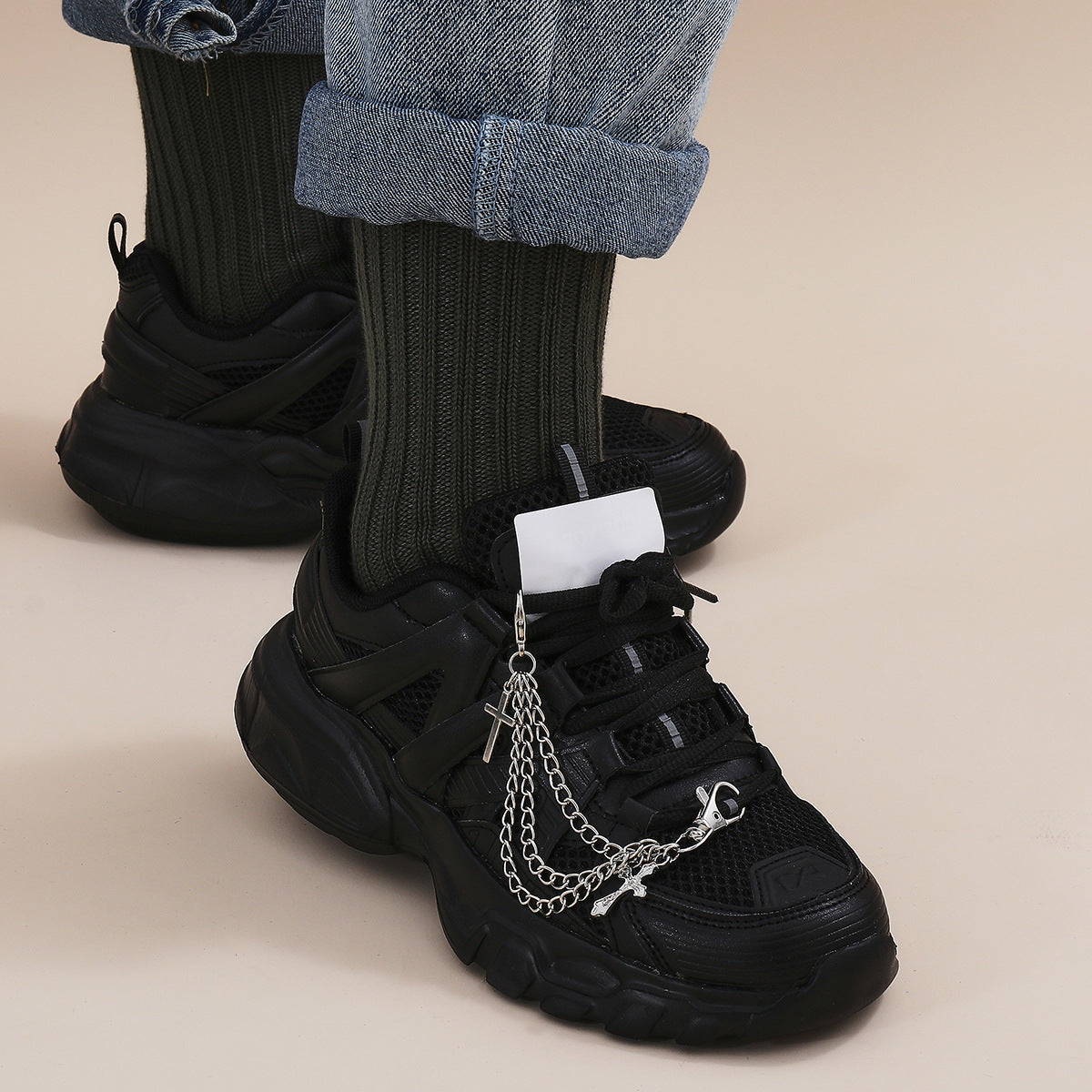 Silver-Tone Cross Shoe Chain