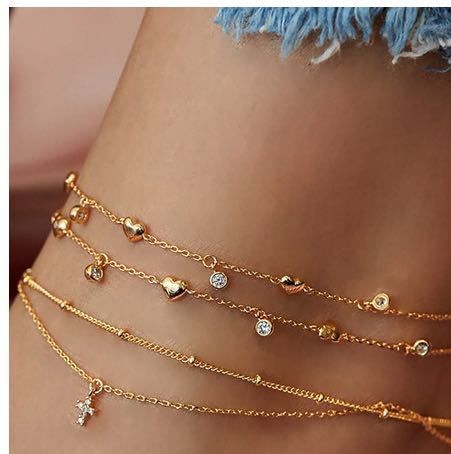 Gold-Tone Heart & Cross Layered Anklet