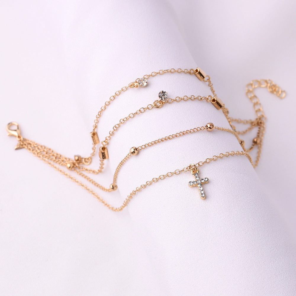 Gold-Tone Heart & Cross Layered Anklet