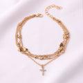 Gold-Tone Heart & Cross Layered Anklet
