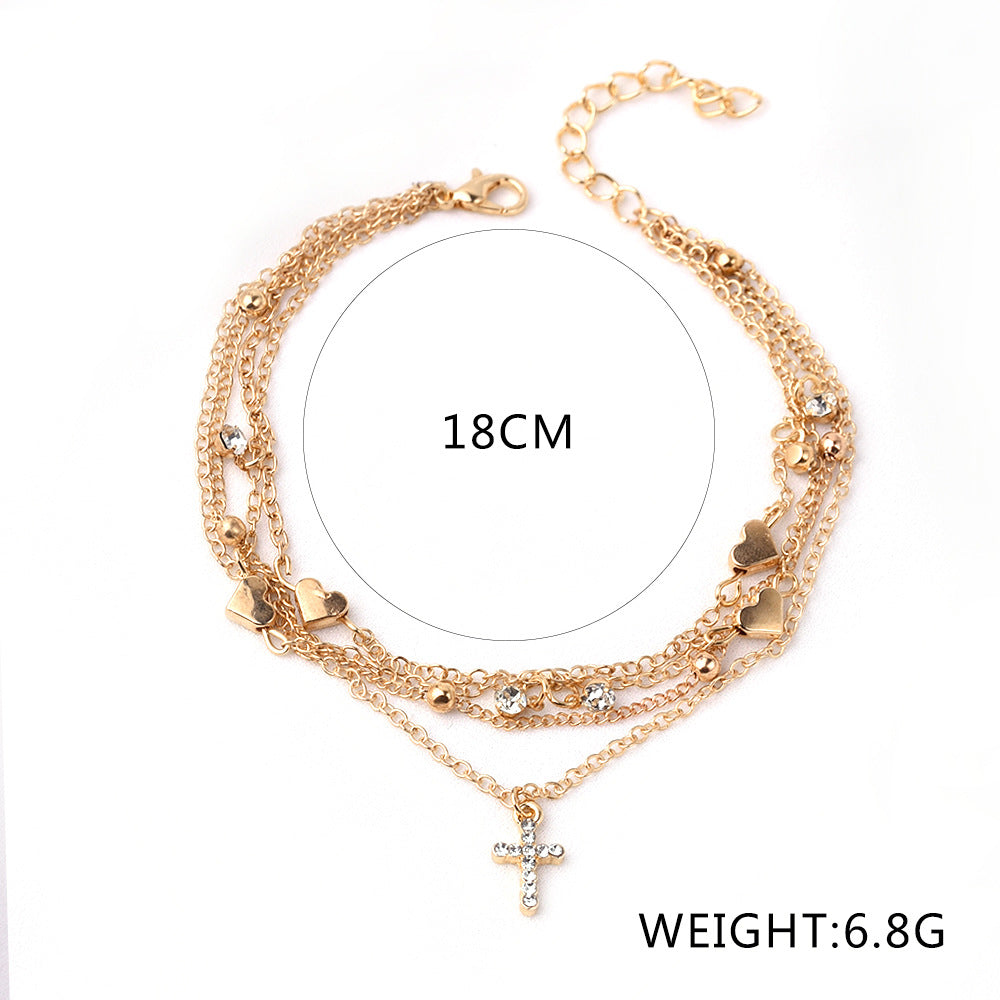 Gold-Tone Heart & Cross Layered Anklet