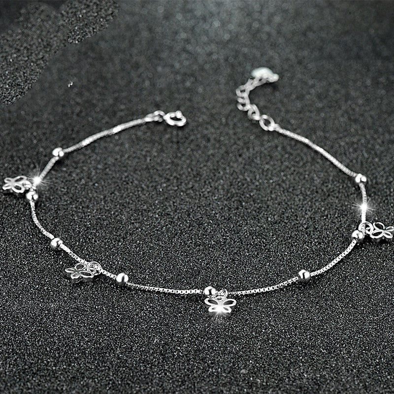 Silver-Tone Butterfly Charm Anklet