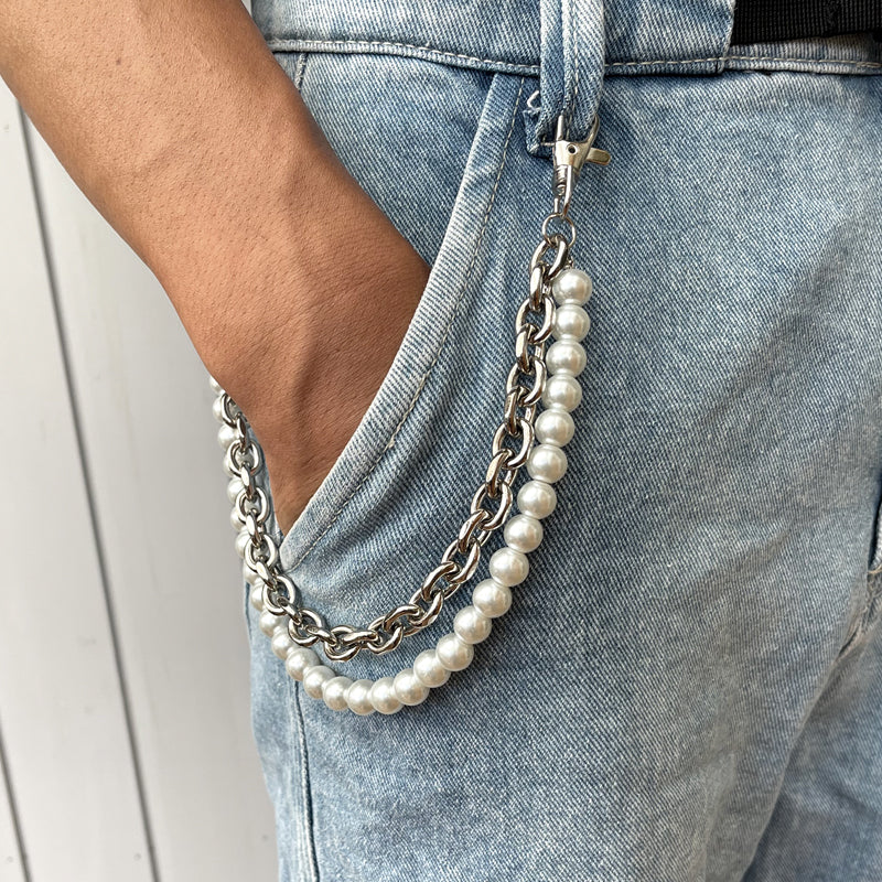 HD Jewelry Pearl-Effect Clip-On Trouser Chain — Small Pearl-Effect Double Chain