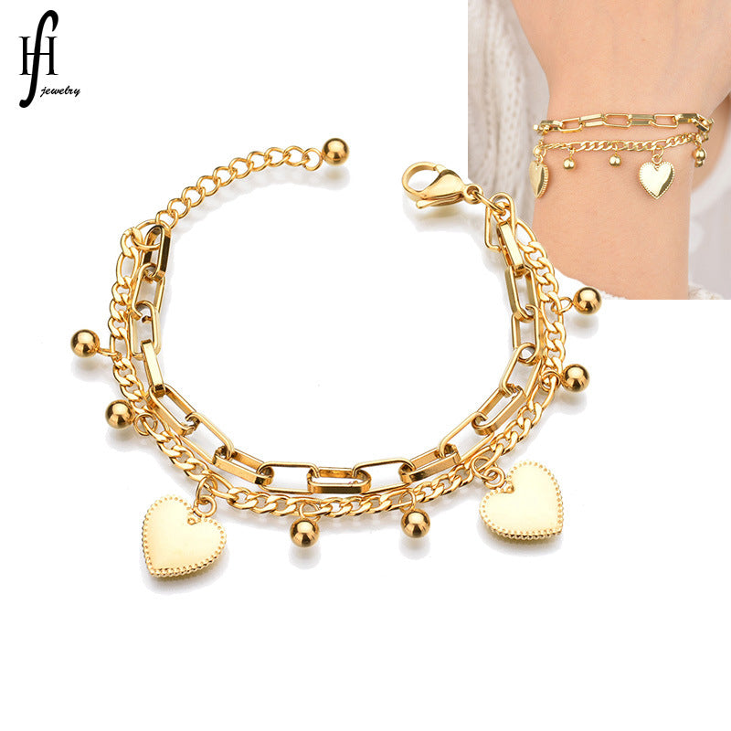 Layered Heart & Ball Charm Bracelet — product view 1