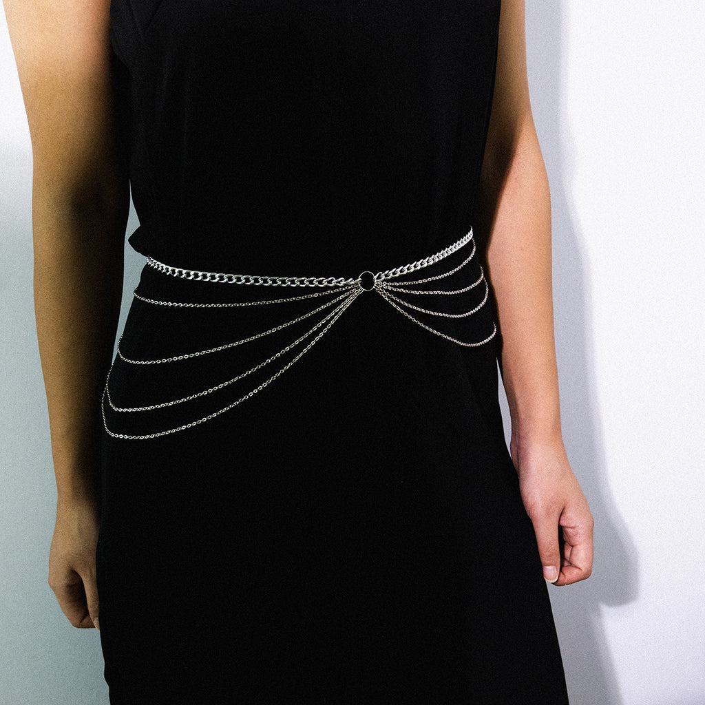 HD Jewelry Geometric Layered Waist Chain — Silver-tone