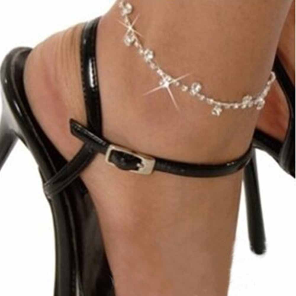 Silver-Tone Sparkle Drop Anklet