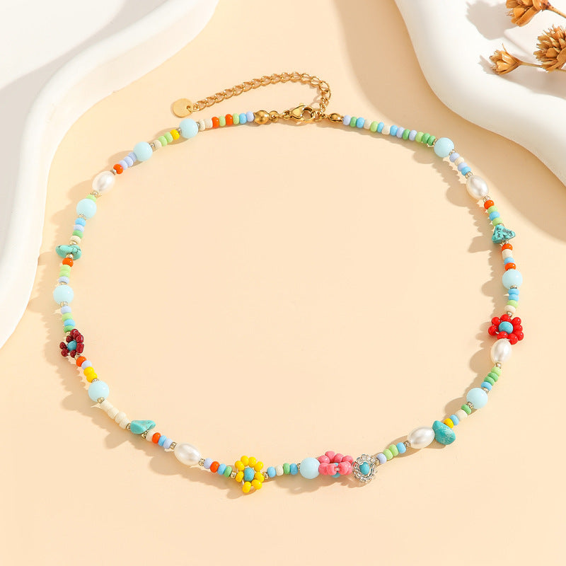 Colourful Floral Bead Necklace — product view
