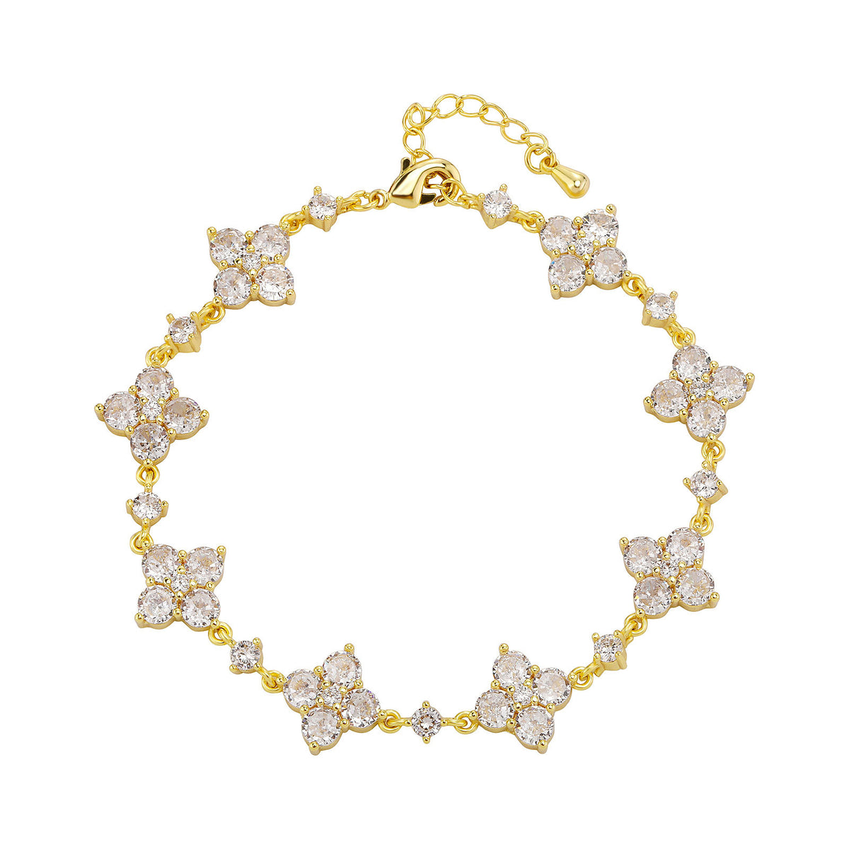 HD Jewelry Four-Petal Zircon Flower Bracelet — Gold-tone · White / 7 in + 3.5 cm extension