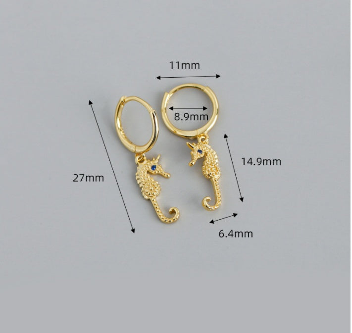 S925 Eye & Seahorse Huggie Earrings — product view