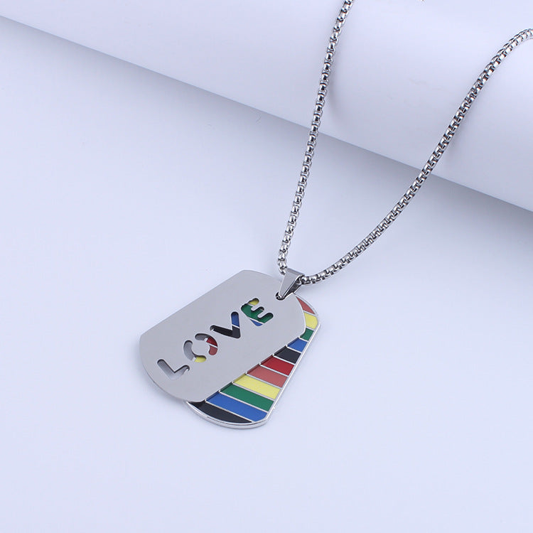 Rainbow PRIDE & LOVE Dog Tag Necklace — product view