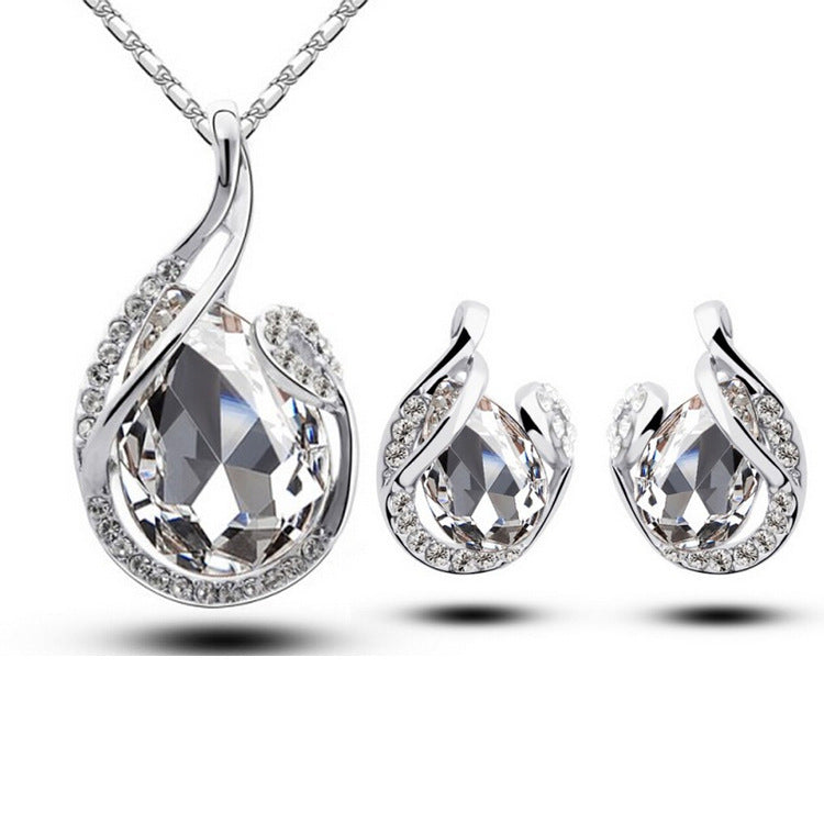 HD Jewelry Teardrop Sparkle Necklace & Earring Set — White