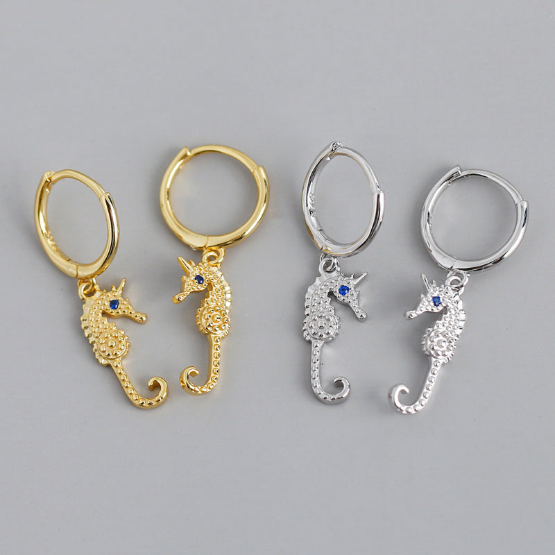 S925 Eye & Seahorse Huggie Earrings — product view