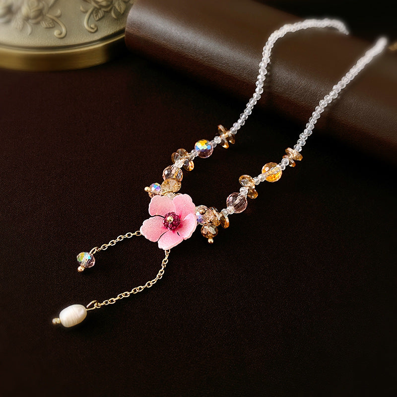 Pink Blossom Tassel Necklace — product view
