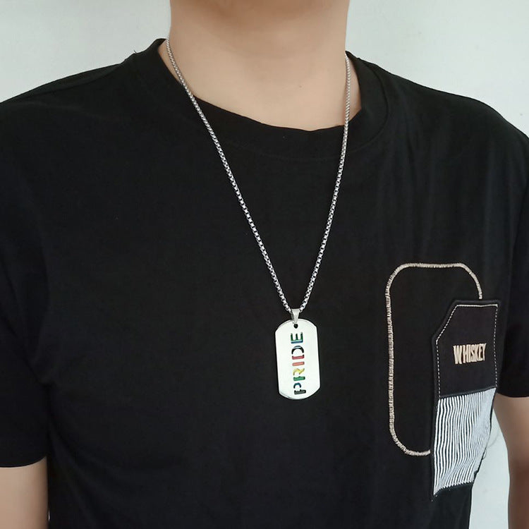Rainbow PRIDE & LOVE Dog Tag Necklace — product view