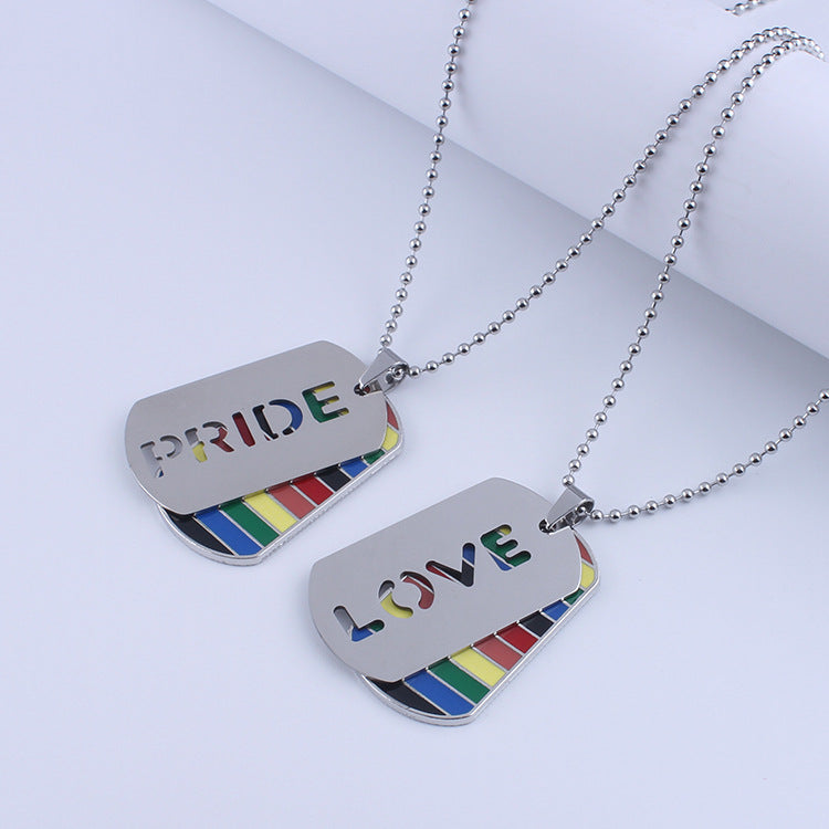Rainbow PRIDE & LOVE Dog Tag Necklace — product view