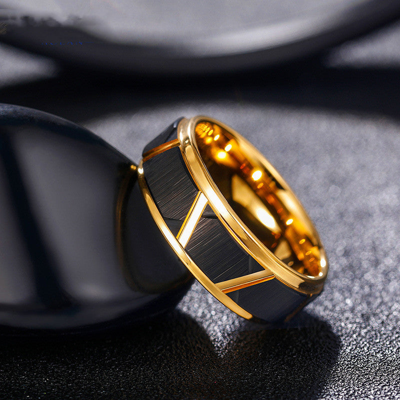 Black & Gold-Tone Tungsten-Steel Band — product view