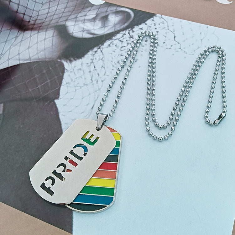 Rainbow PRIDE & LOVE Dog Tag Necklace — product view