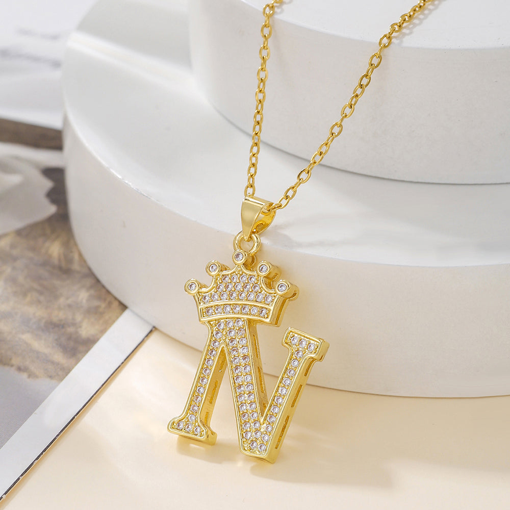 Crown Initial Sparkle Necklace — product view