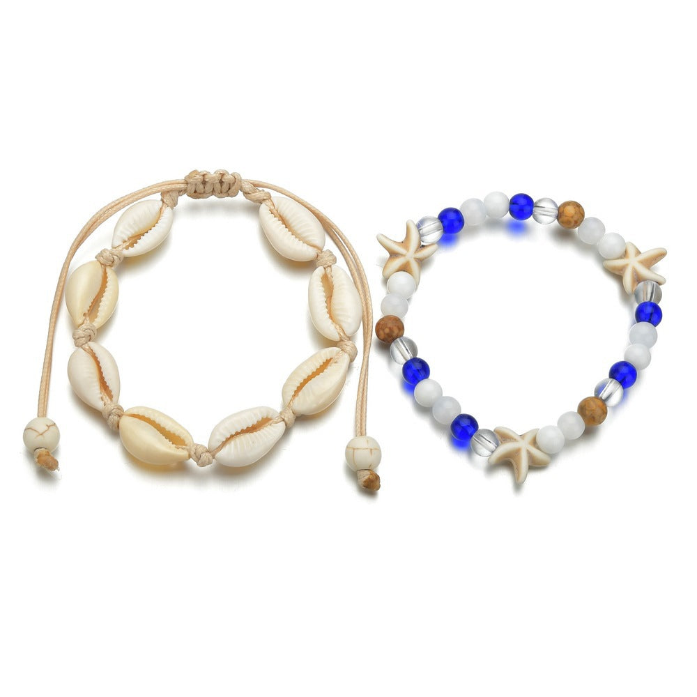 Shell & Turquoise-Tone Layered Anklet
