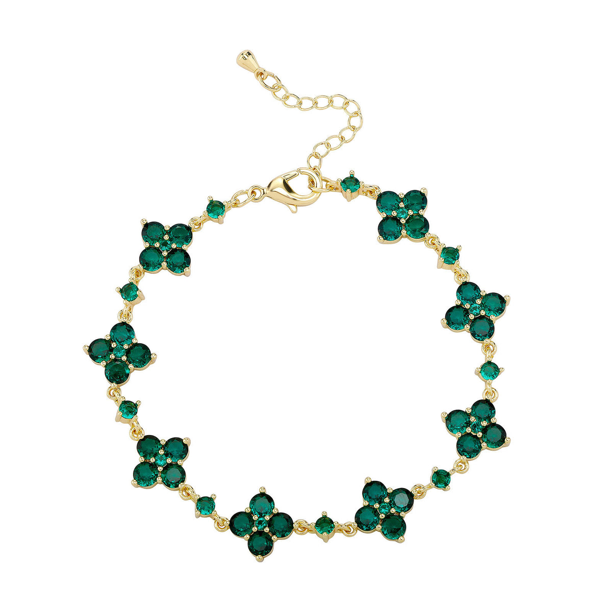 HD Jewelry Four-Petal Zircon Flower Bracelet — Gold-tone · Green / 7 in + 3.5 cm extension