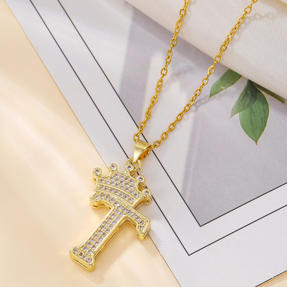 Crown Initial Sparkle Necklace — product view