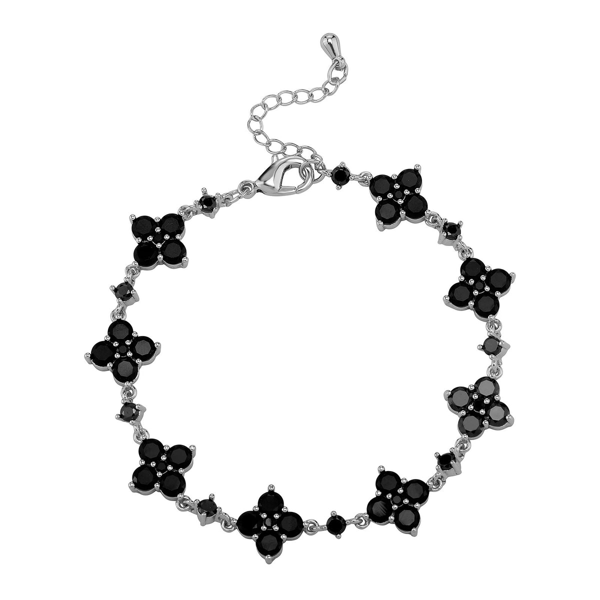 HD Jewelry Four-Petal Zircon Flower Bracelet — Silver-tone · Black / 7 in + 3.5 cm extension