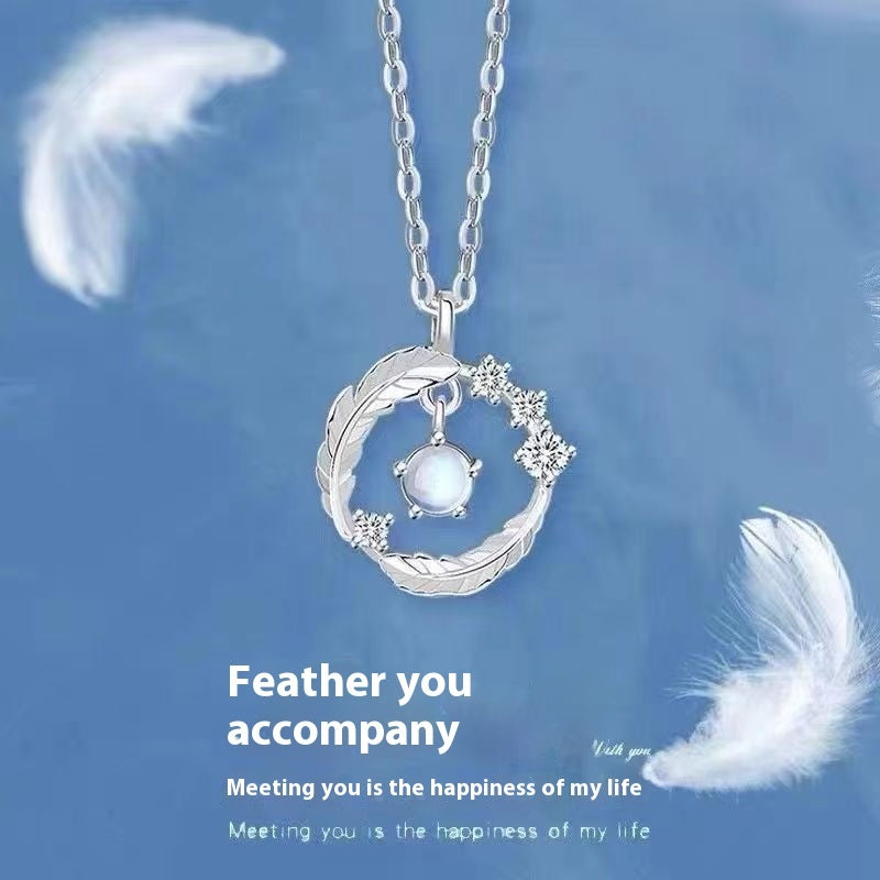 Feather & Iridescent Bead Necklace — product view