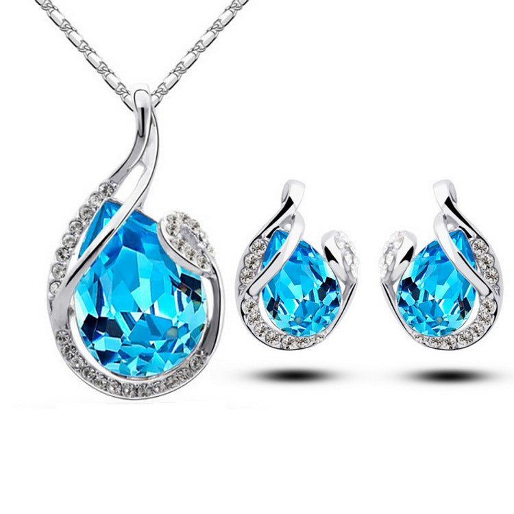 HD Jewelry Teardrop Sparkle Necklace & Earring Set — Lake Blue