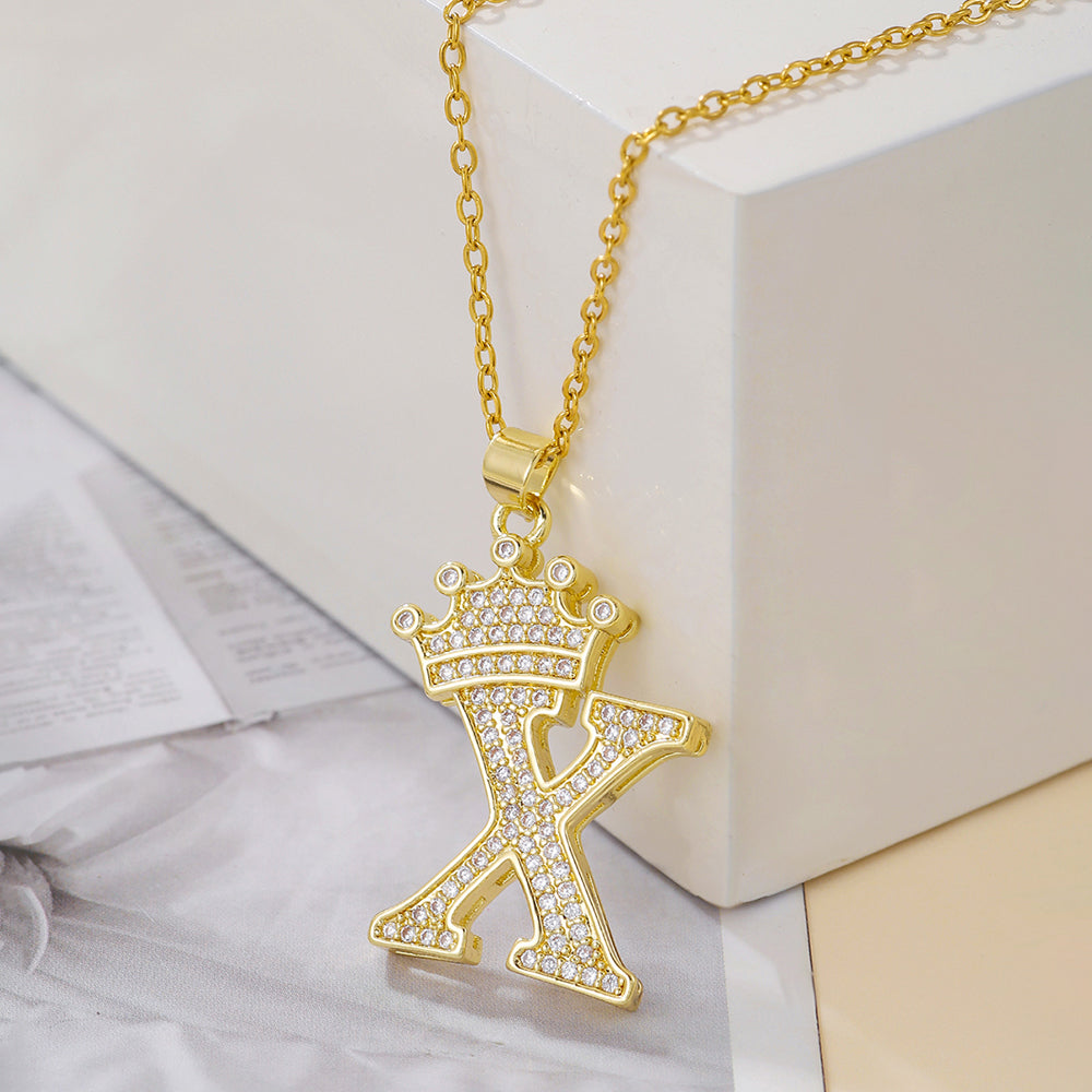 Crown Initial Sparkle Necklace — product view