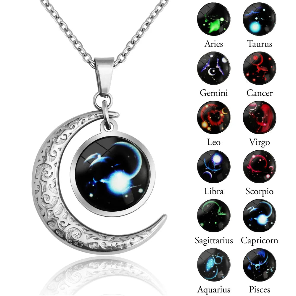 Zodiac Crescent Pendant Necklace — product view