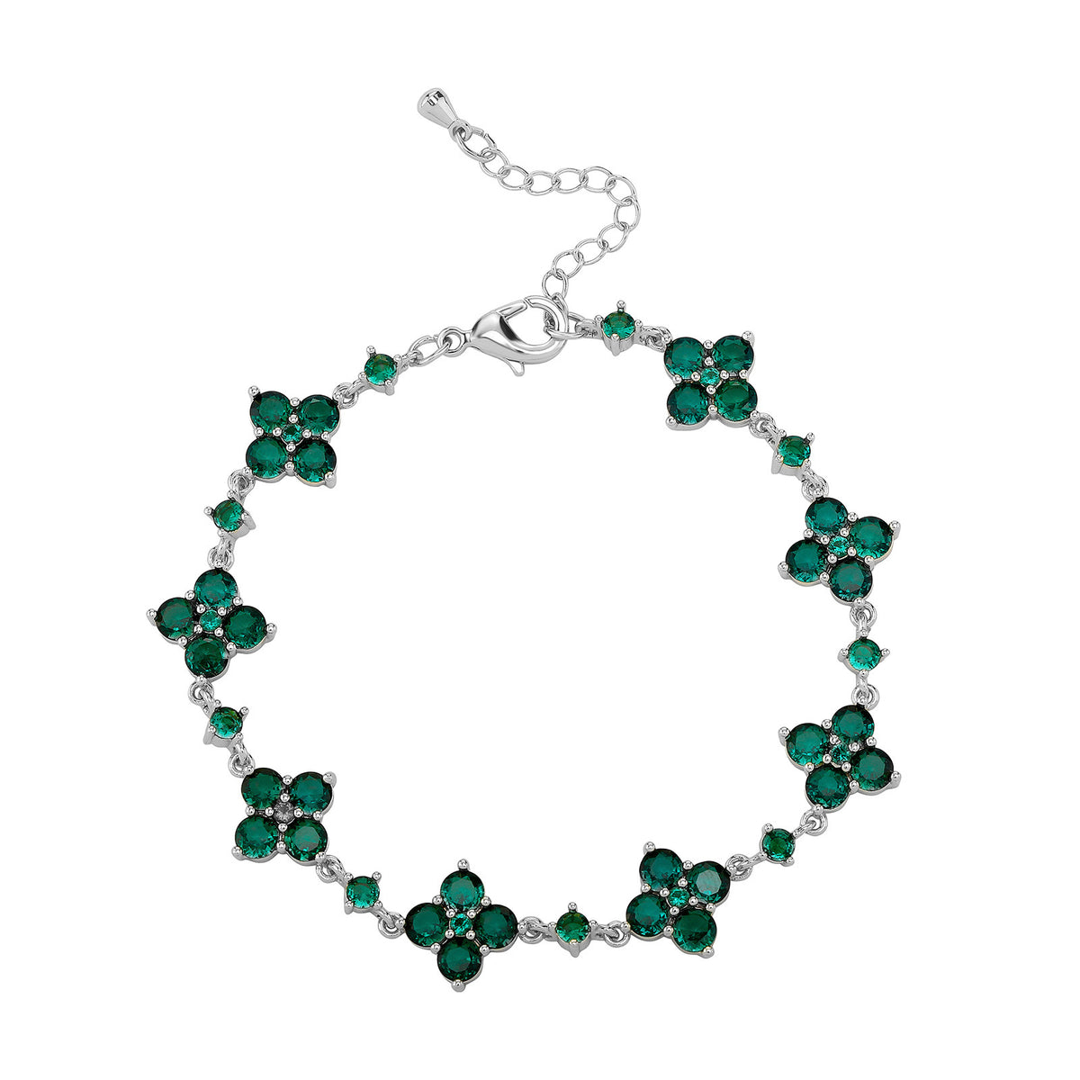 HD Jewelry Four-Petal Zircon Flower Bracelet — Silver-tone · Green / 7 in + 3.5 cm extension