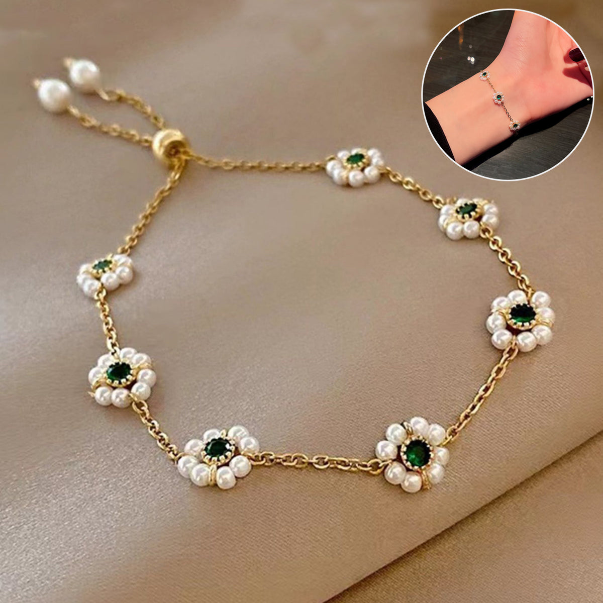 HD Jewelry Pearl-Look Flower Slider Bracelet — Product detail