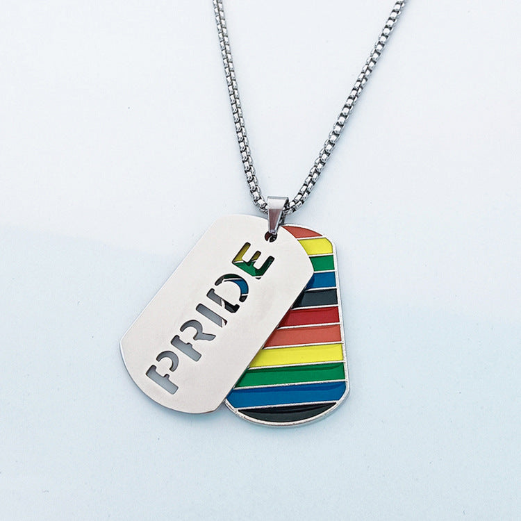 Rainbow PRIDE & LOVE Dog Tag Necklace — product view