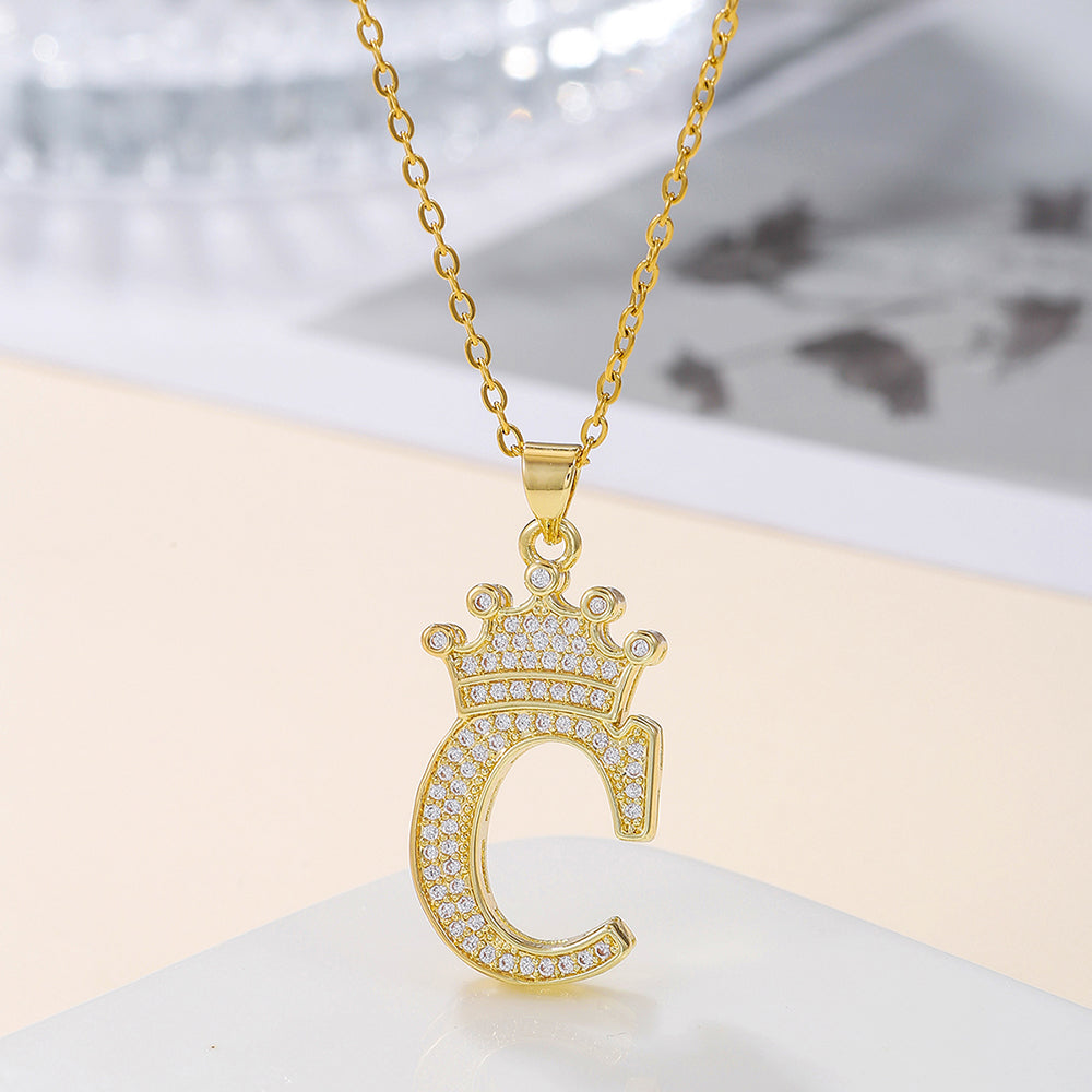 Crown Initial Sparkle Necklace — product view