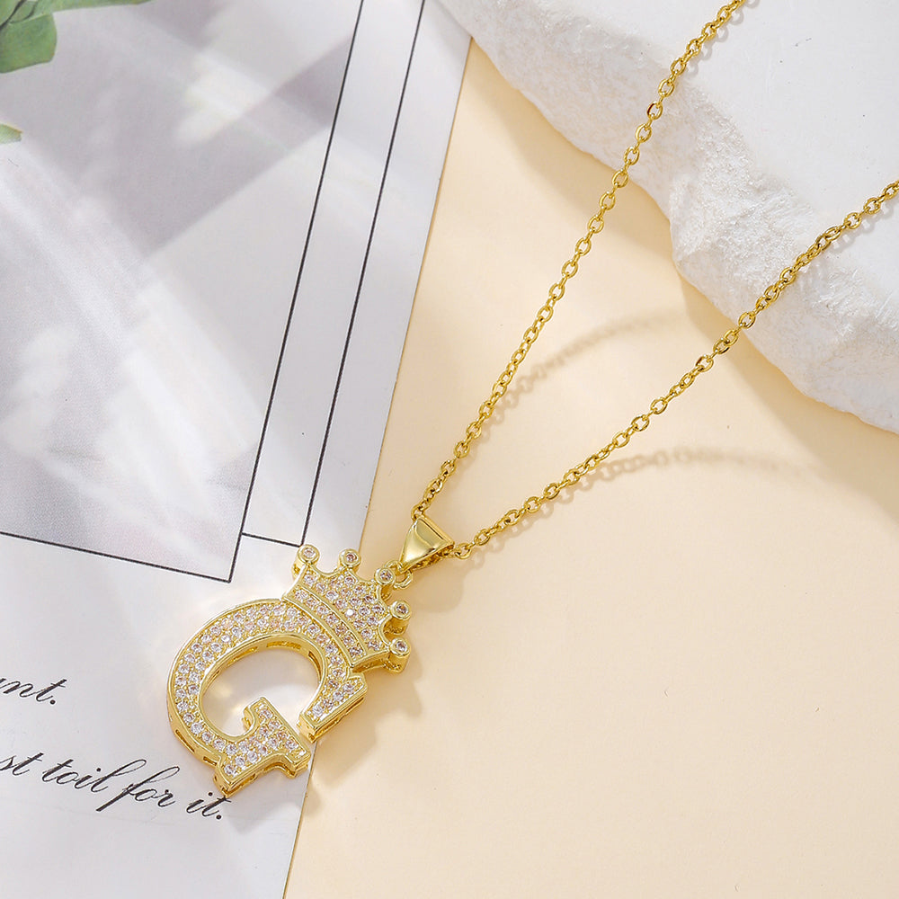 Crown Initial Sparkle Necklace — product view