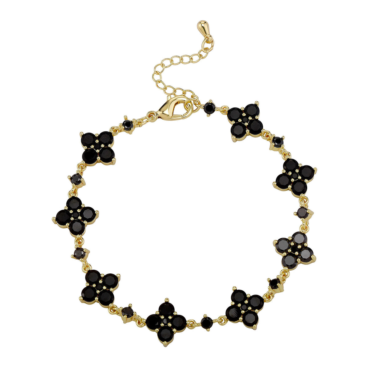 HD Jewelry Four-Petal Zircon Flower Bracelet — Gold-tone · Black / 7 in + 3.5 cm extension