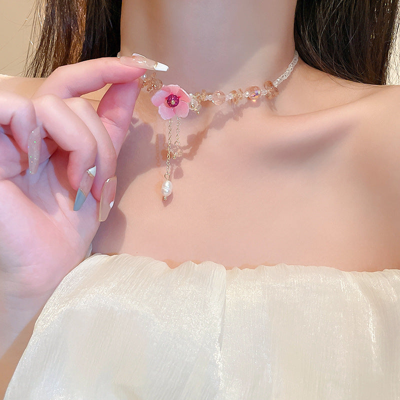 Pink Blossom Tassel Necklace — product view